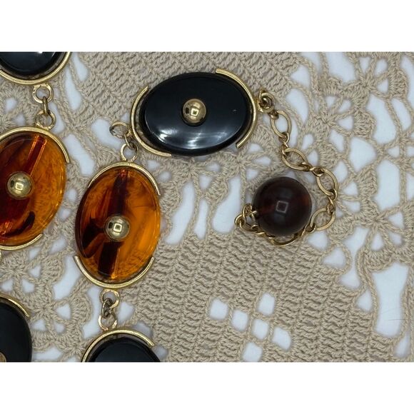 VTG 70s MOD Hippie Lucite Acrylic Women's Belt Faux Tortoise Gold Tone Boho - Picture 3 of 8